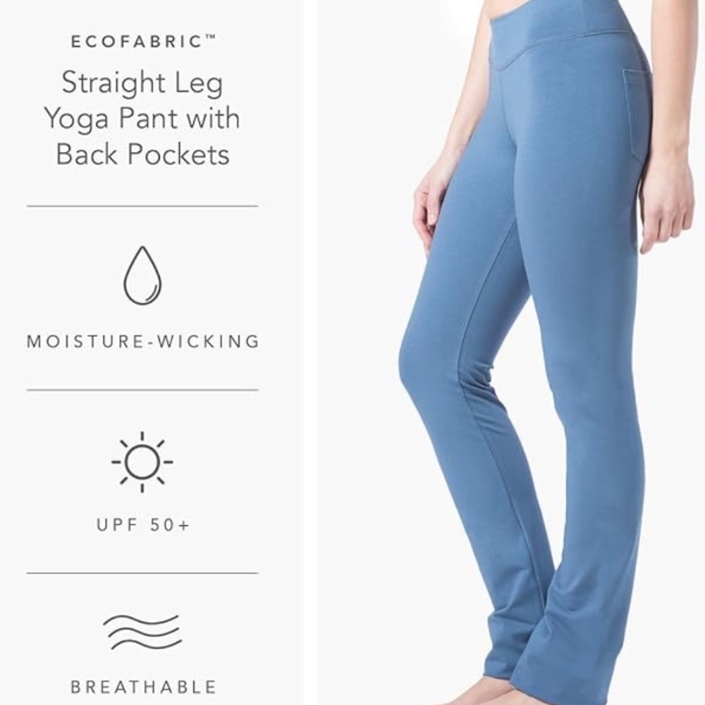 New Straight Leg Women’s Mid-rise Yoga Pant Straight Leg Cool Ecofabric Blue Lg